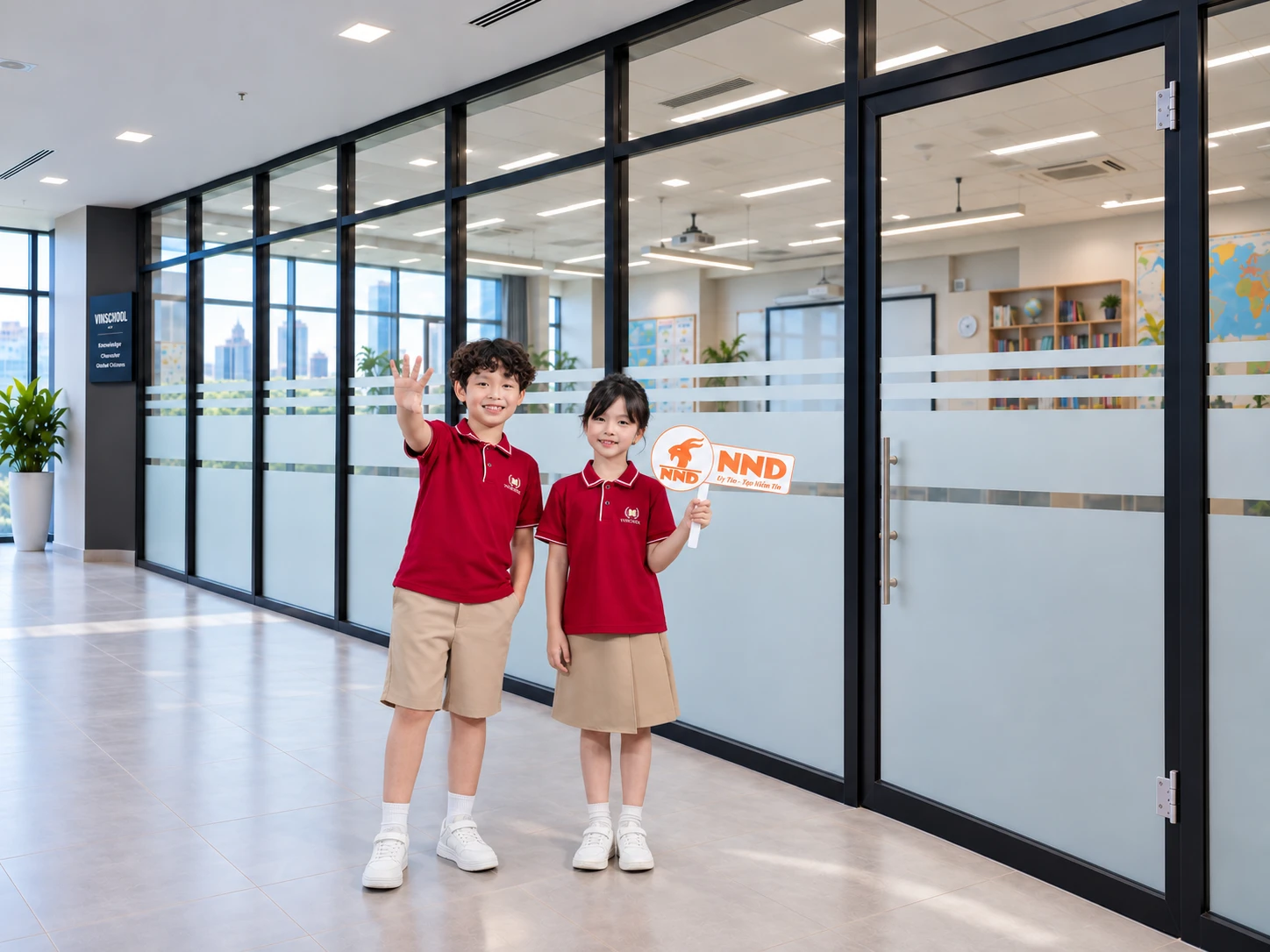 Cận cảnh decal mờ kẻ chỉ phòng học Vinschool