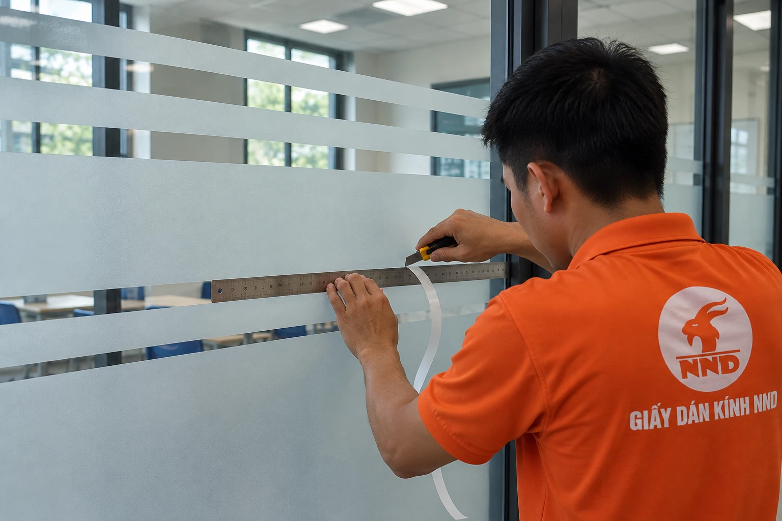 Thi công decal mờ kẻ chỉ tại phòng học Vinschool