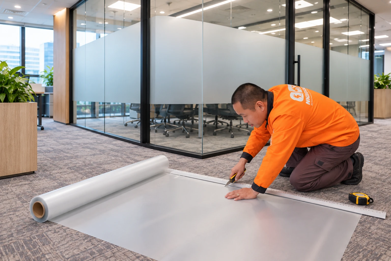 Quy mô hệ vách kính công trình dán decal mờ tại Cầu Giấy