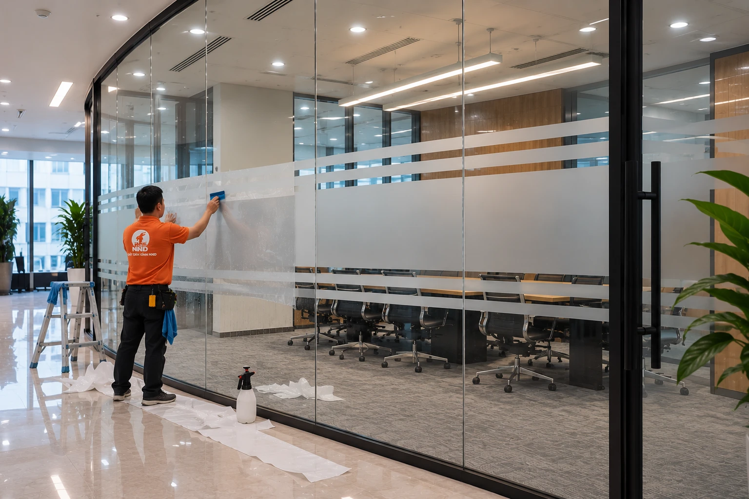 Quy mô thi công decal mờ phòng họp kính tại Nam Từ Liêm