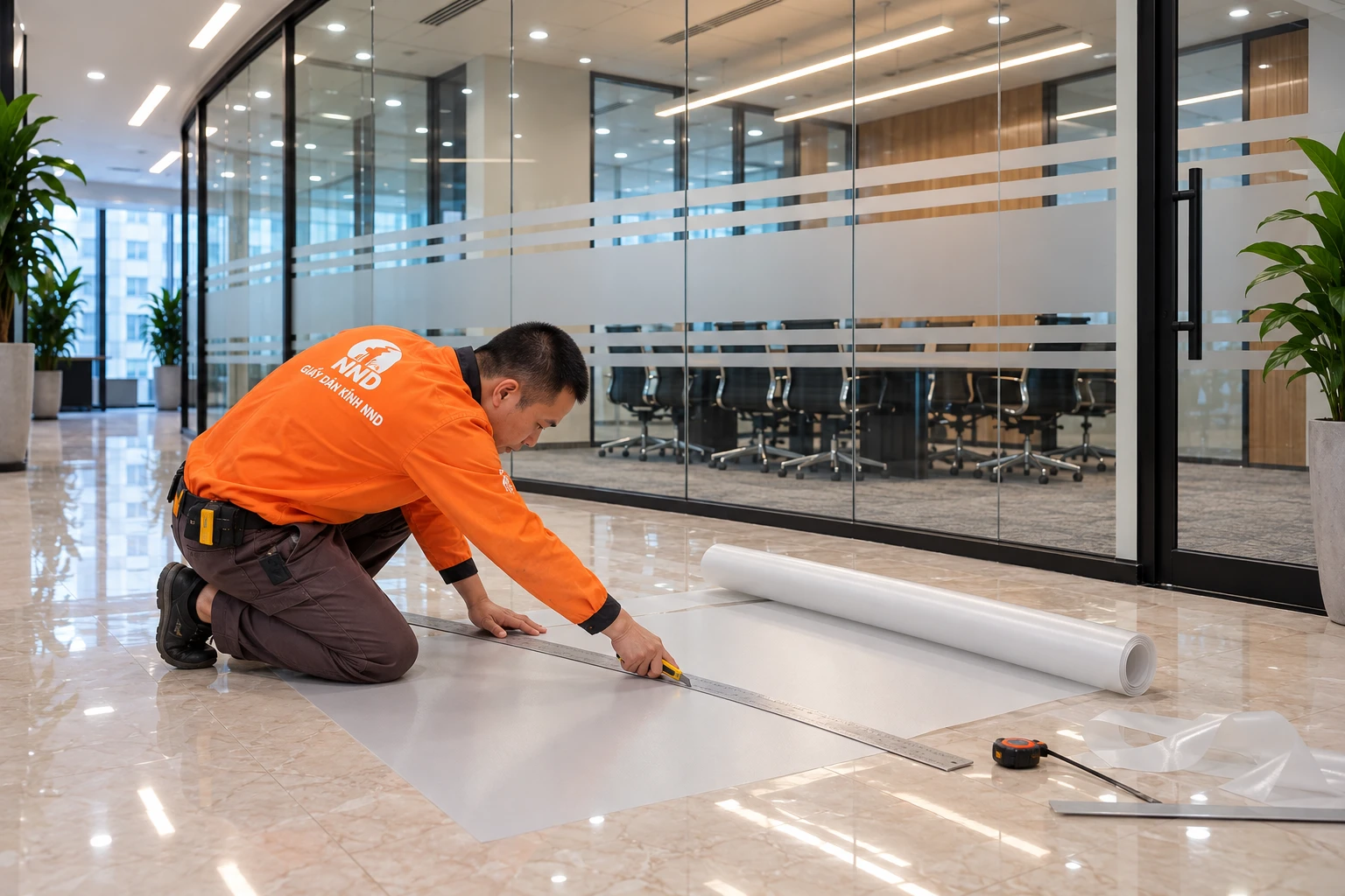 Thi công decal mờ phòng họp kính kẻ chỉ Nam Từ Liêm