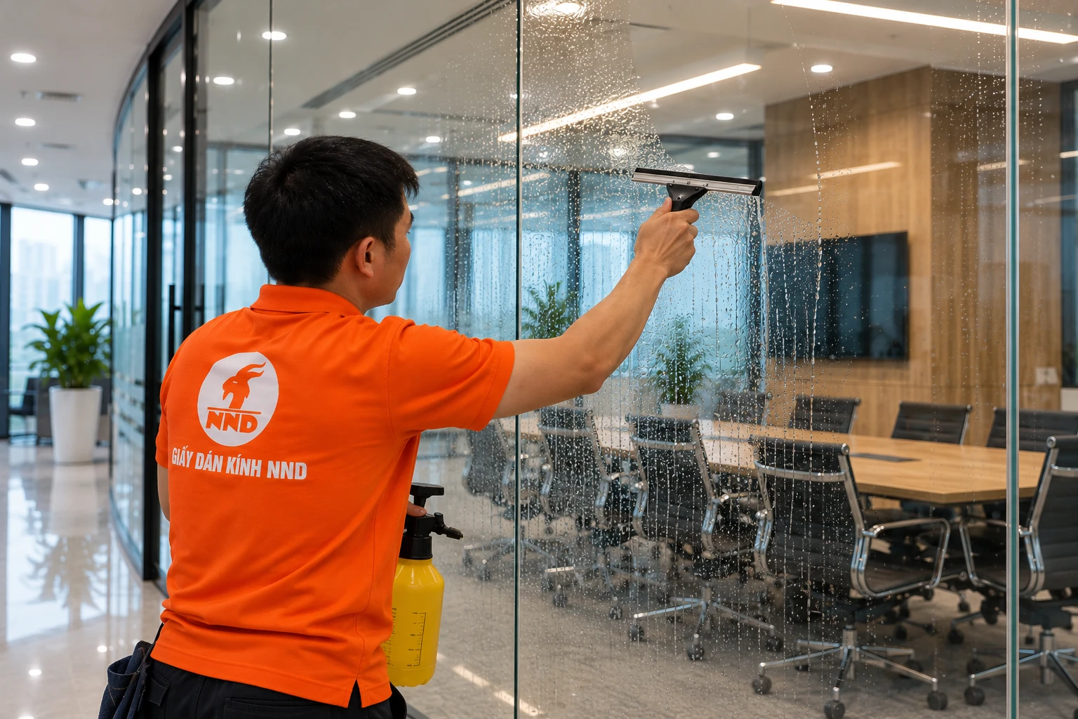 Căn cao độ decal mờ kẻ chỉ phòng họp kính Nam Từ Liêm