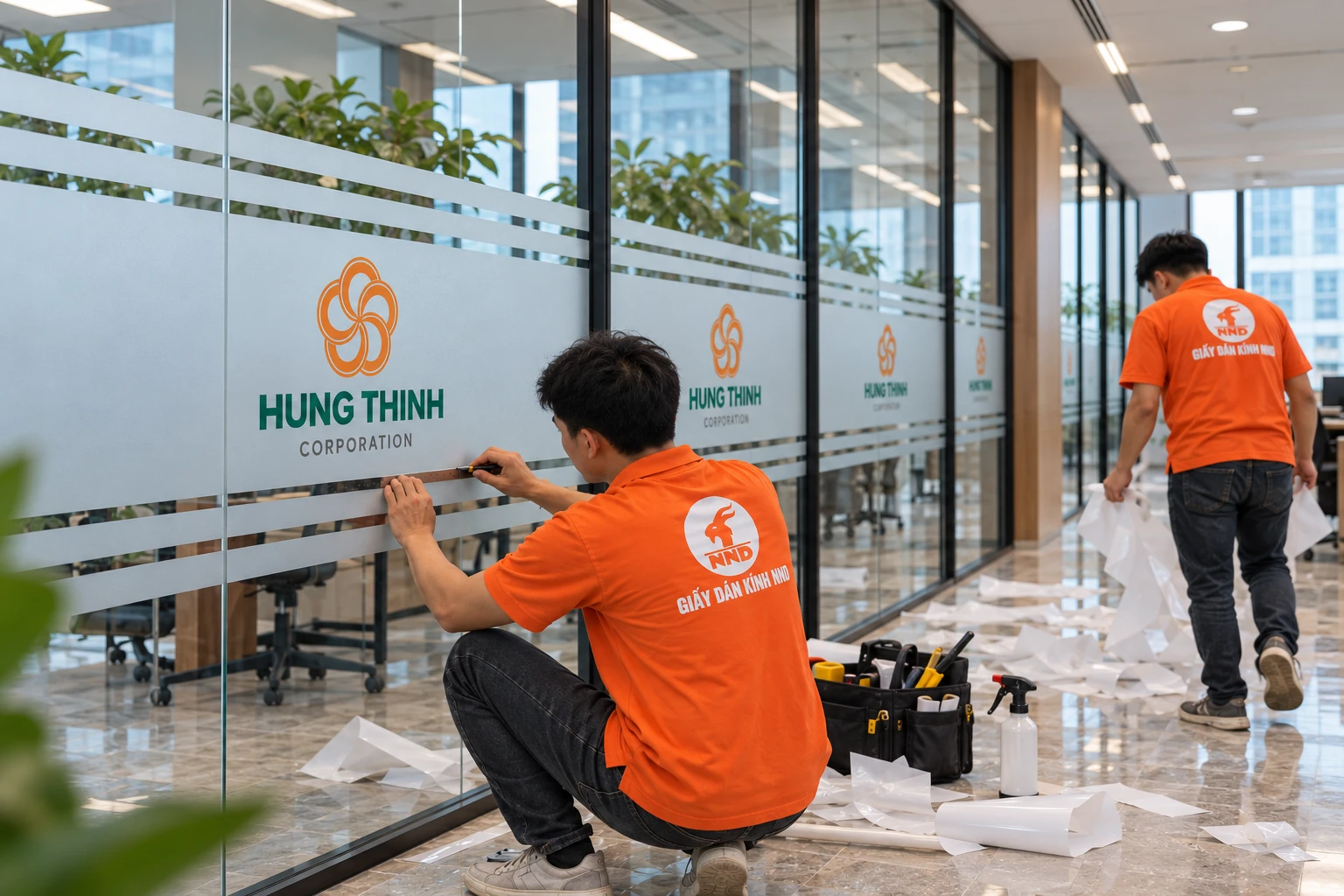 Kiểm tra chất lượng decal mờ in logo Hưng Thịnh