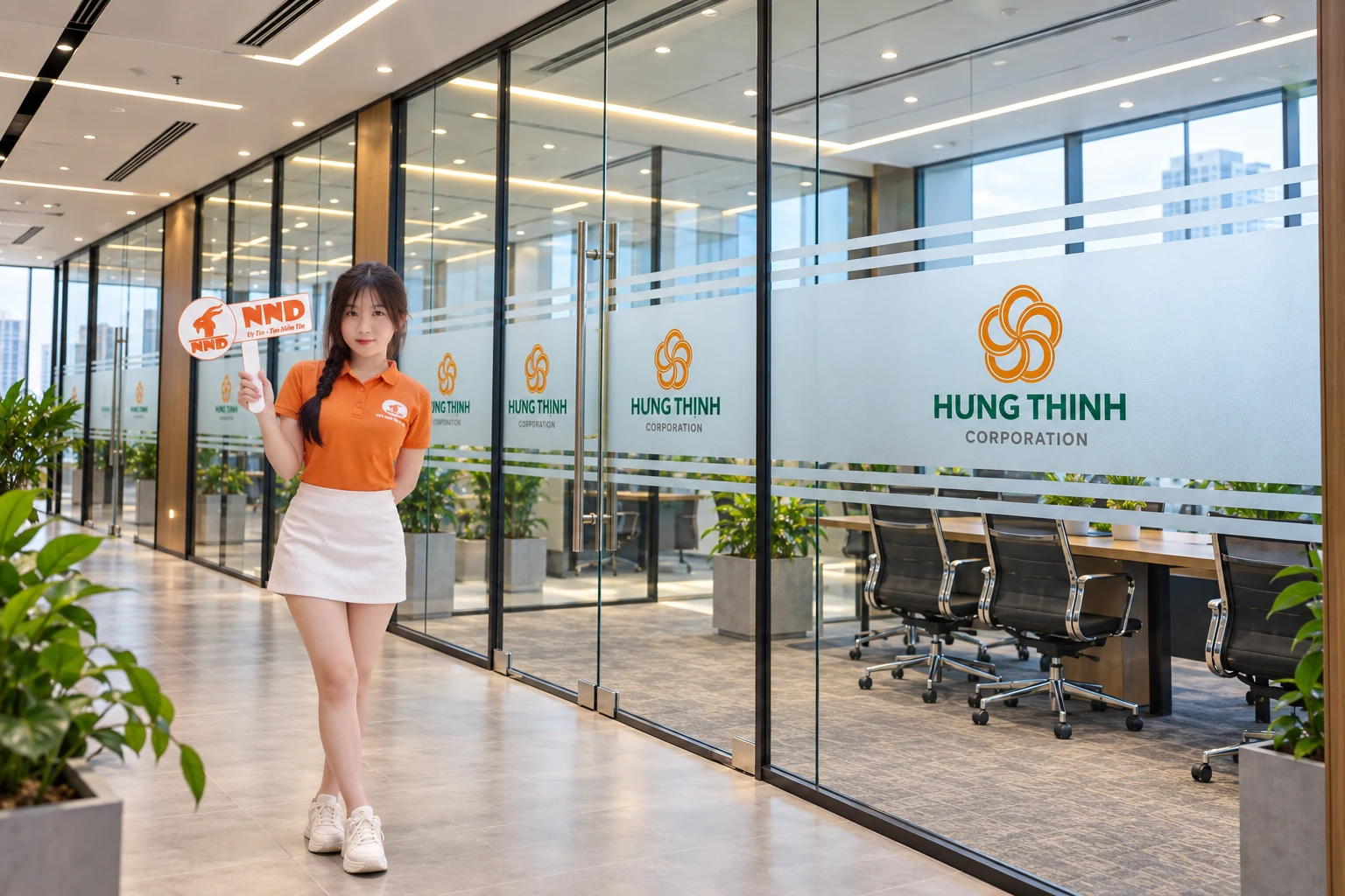 Kết quả decal mờ in logo Hưng Thịnh trên vách kính