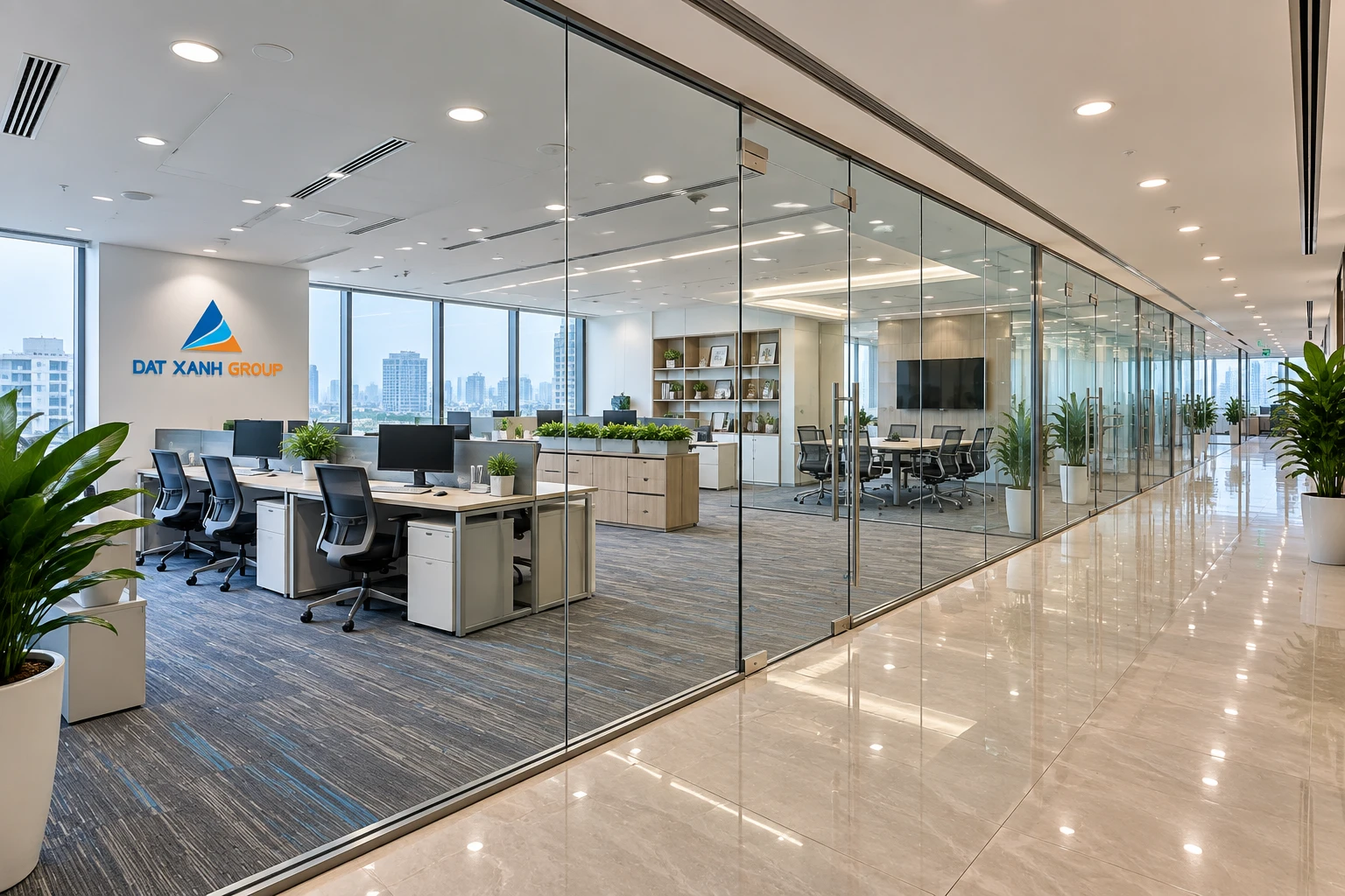 Hiện trạng hành lang kính trước khi dán decal mờ Đất Xanh Group