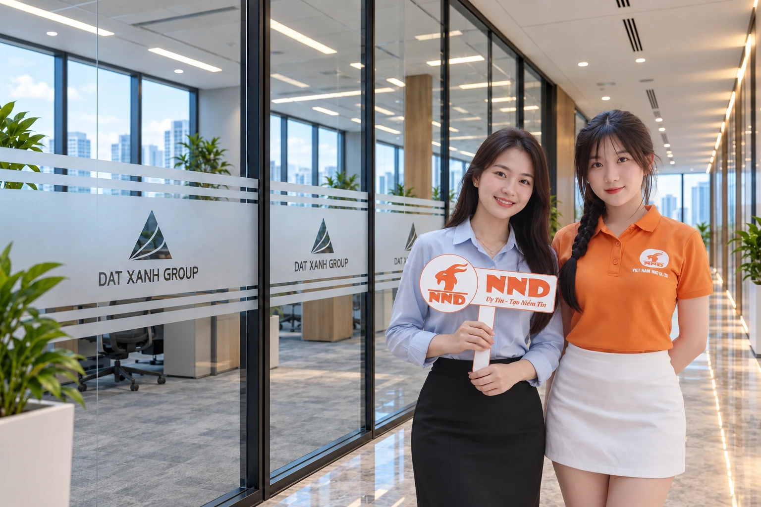 Hoàn thiện công trình decal mờ cắt logo âm bản Đất Xanh Group