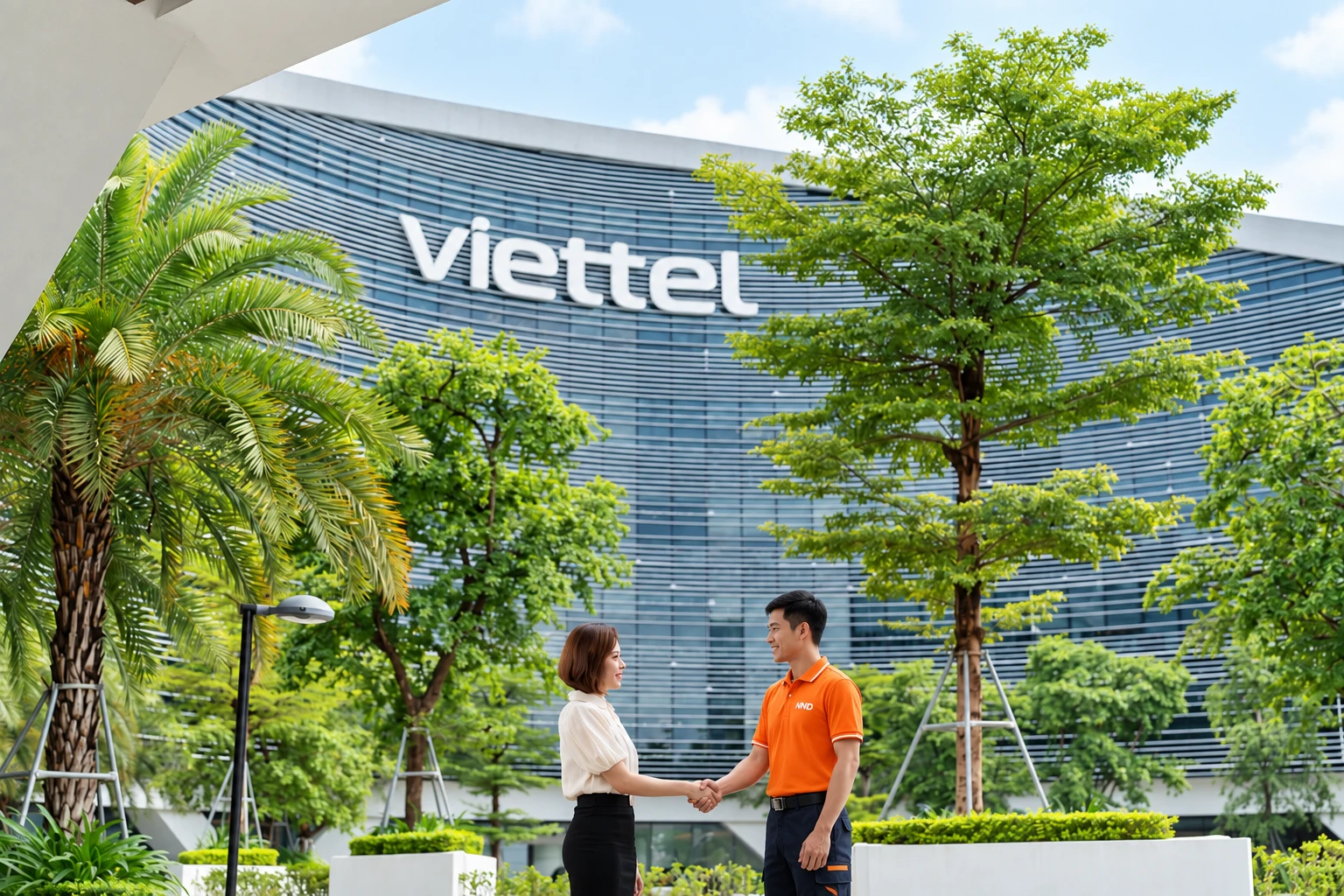 Decal mờ kẻ chỉ cửa kính Viettel - nhân viên NND tại công trình