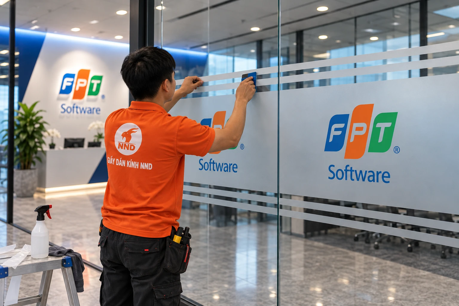Dán decal mờ kính khu vực lễ tân FPT Software