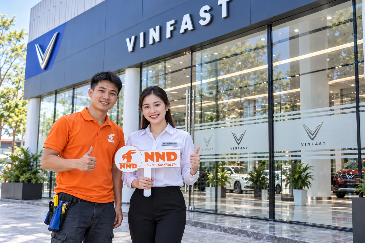 Hệ kính showroom VinFast hoàn thiện decal mờ logo