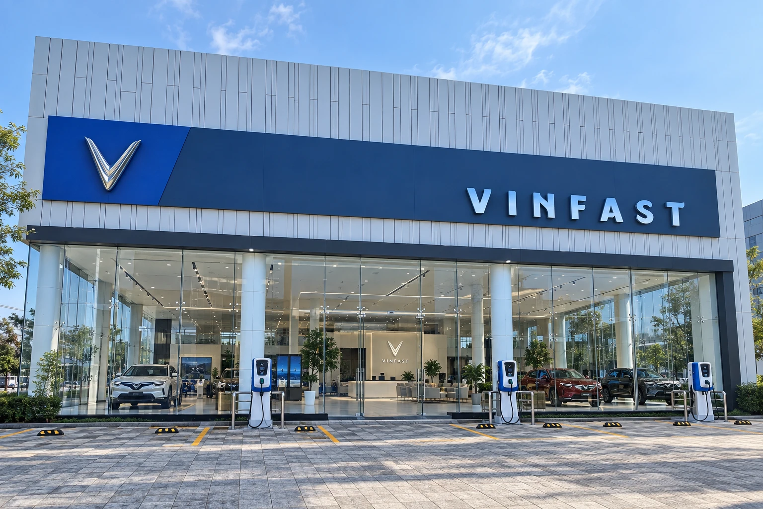 Showroom VinFast trước khi thi công decal mờ logo