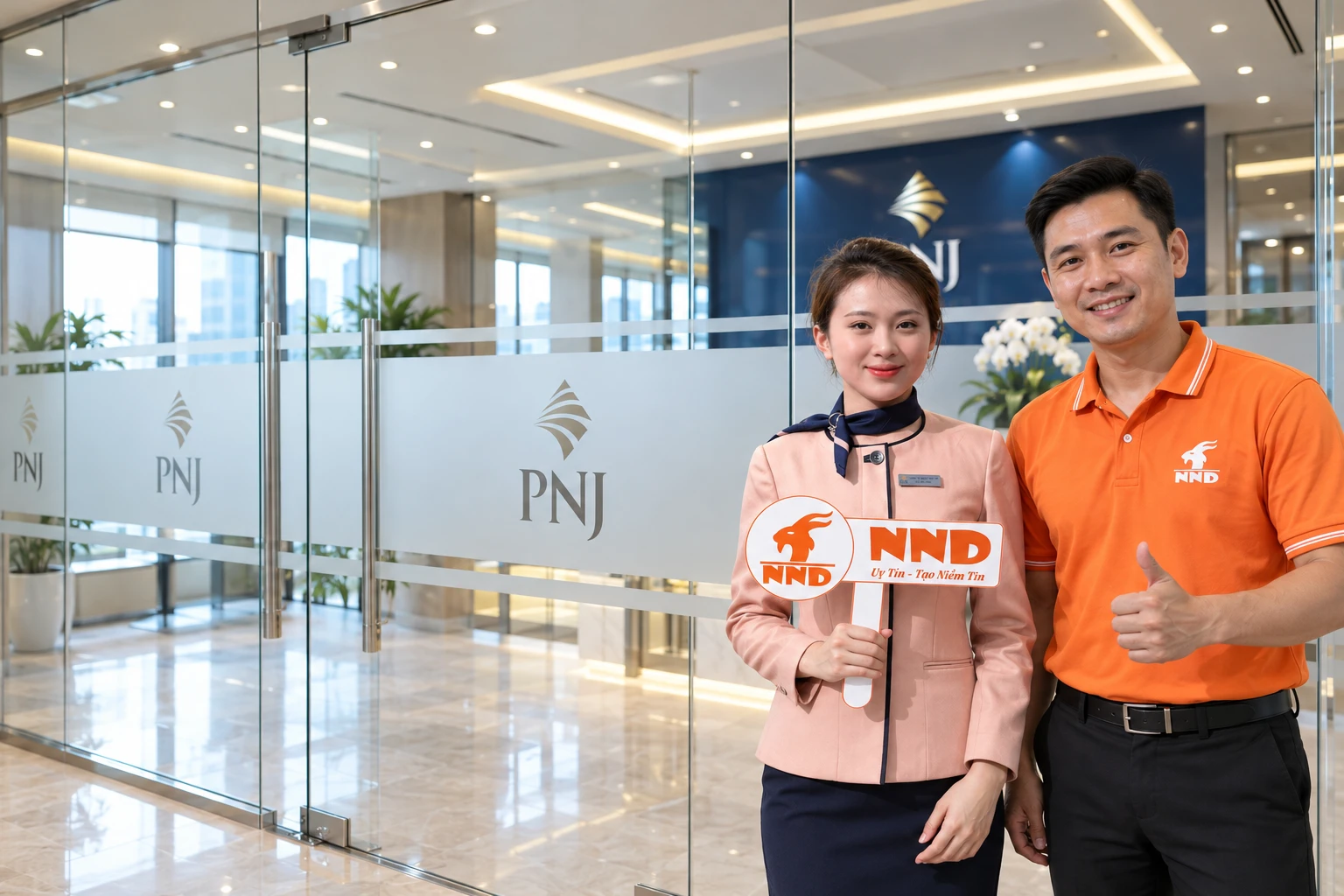 Hệ vách kính văn phòng PNJ sau khi thay decal mờ mới