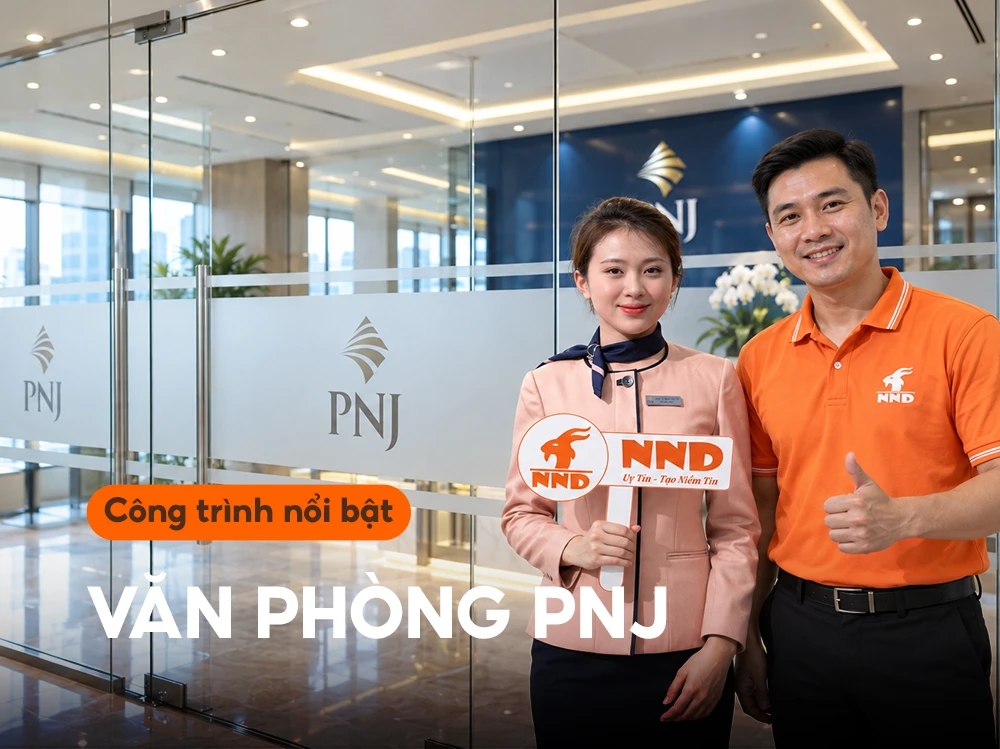 Hoàn thiện công trình bóc decal mờ cũ và dán mới văn phòng PNJ