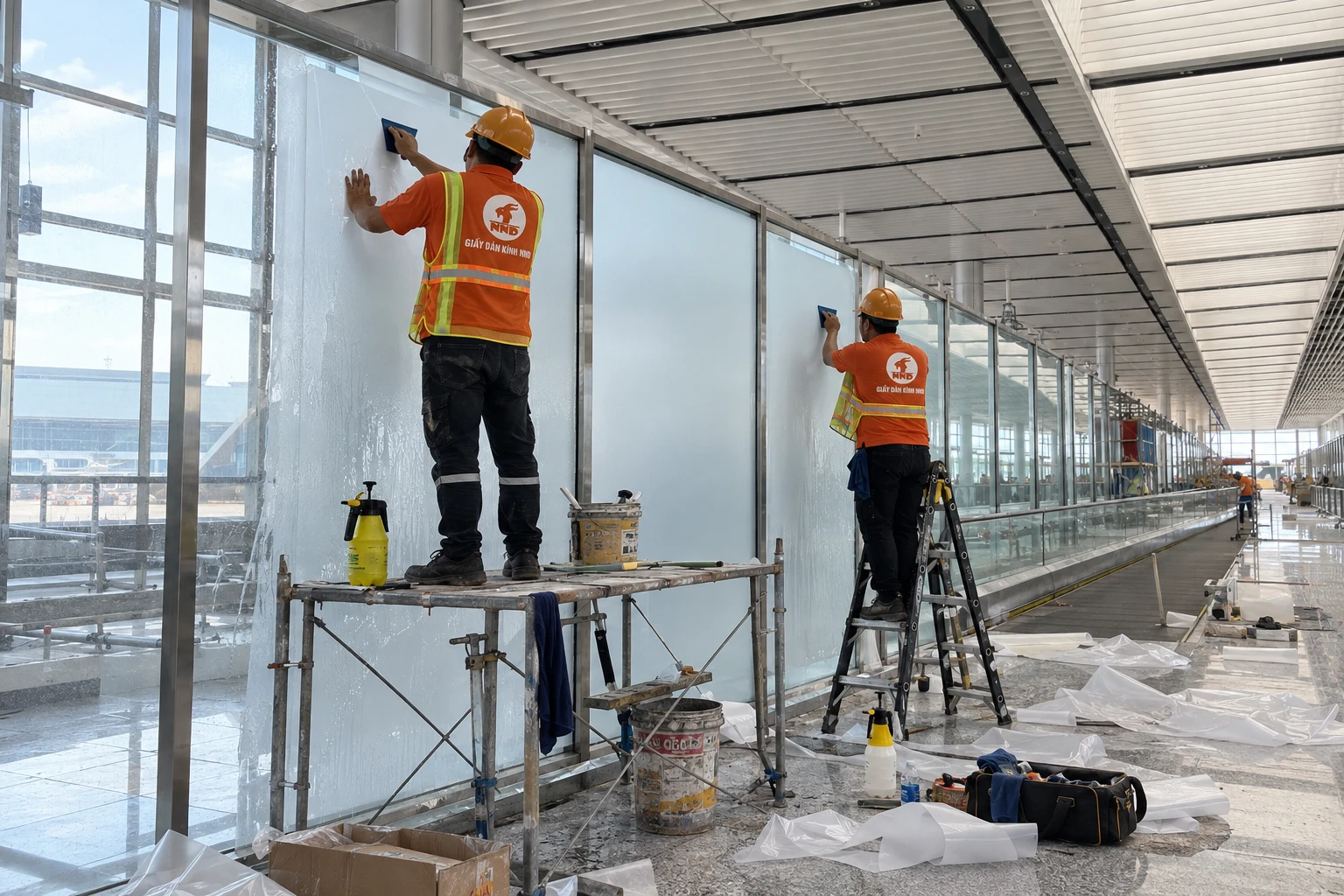 Dán decal mờ trên hệ kính Sân Bay Long Thành