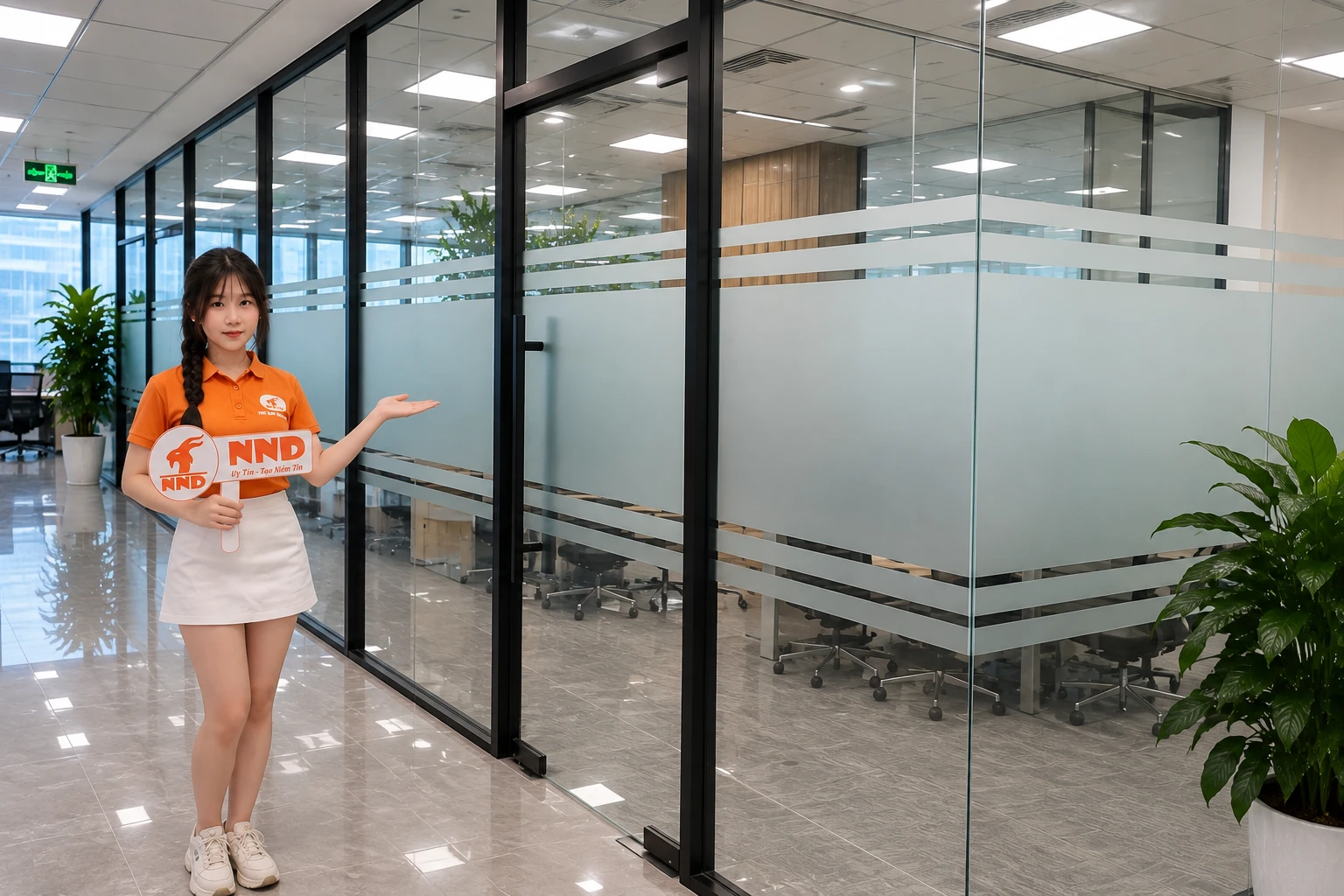 Hoàn thiện dán decal mờ cửa kính văn phòng Thanh Xuân