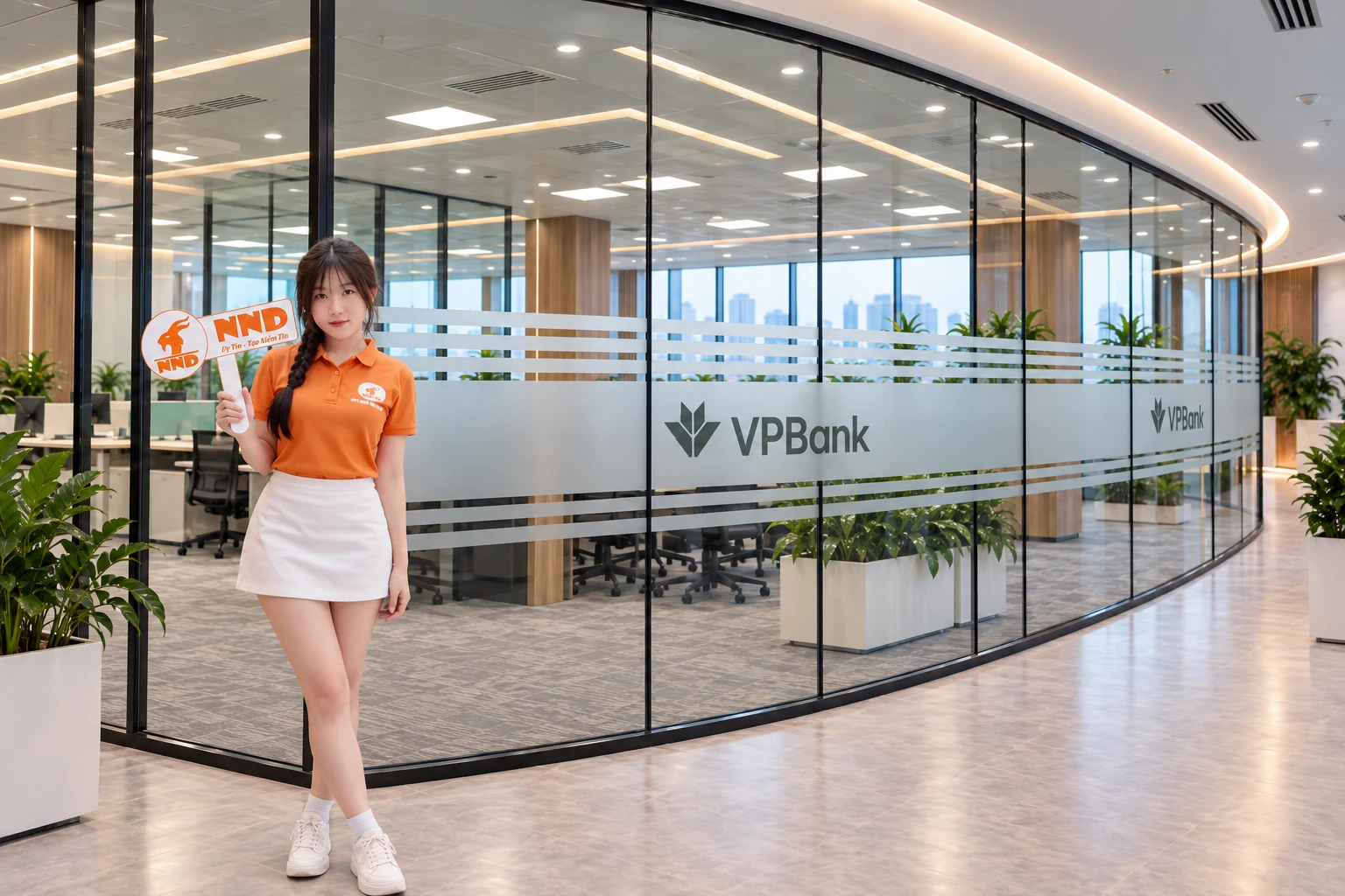 Hoàn thiện decal mờ kẻ chỉ kết hợp logo VPBank