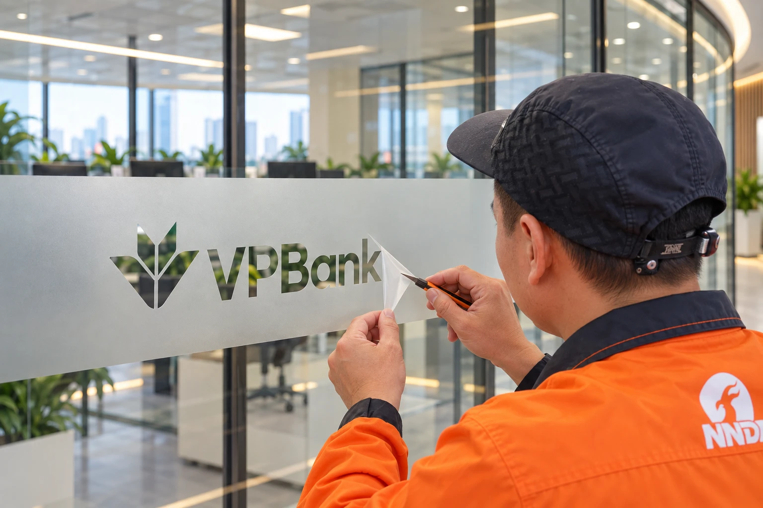 Kiểm tra chất lượng decal mờ kẻ chỉ logo VPBank