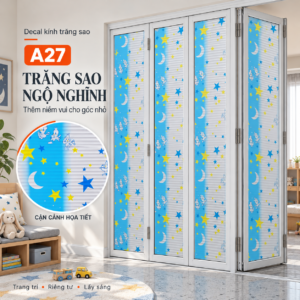 Giấy dán kính trang trí mã A27 trên cửa kính trong phòng có đồ chơi