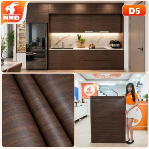 Màu nâu óc chó đậm và họa tiết vân gỗ trên mẫu decal D5