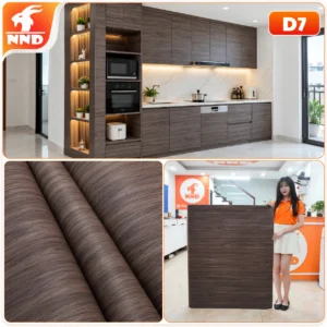 Họa tiết và tông màu nâu đen của mẫu decal vân gỗ D7