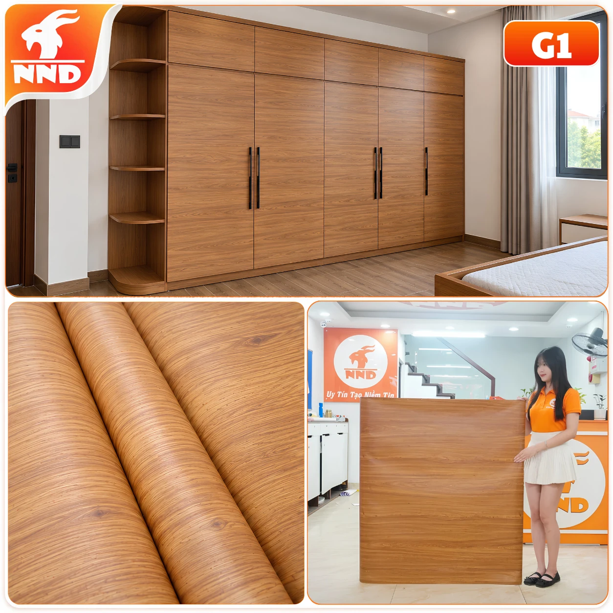 Decal vân gỗ màu vàng sồi mã G1 ứng dụng trên nội thất
