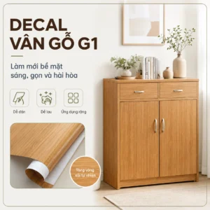Mẫu decal vân gỗ màu vàng sồi mã G1 thực tế