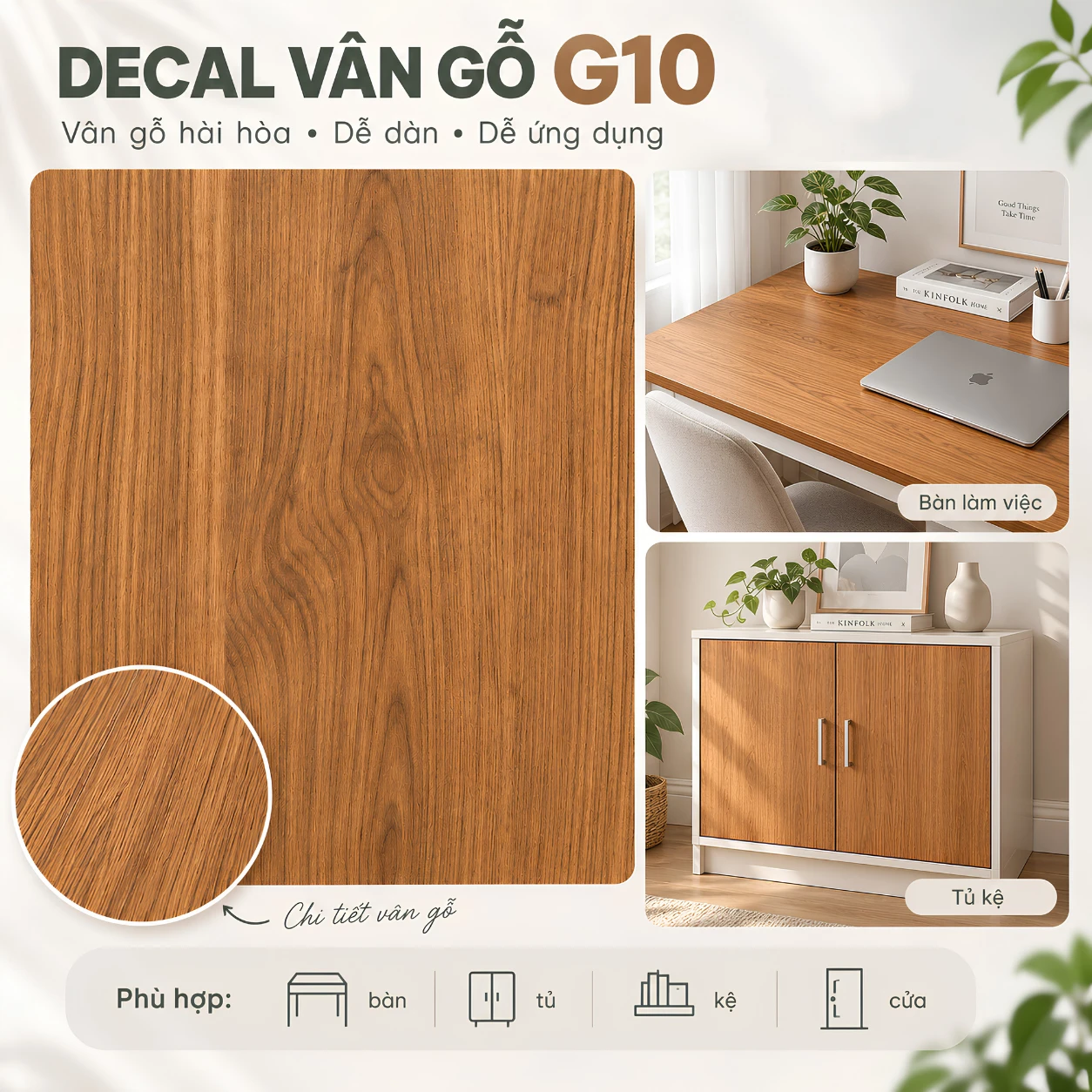 Decal vân gỗ G10 màu vàng sồi ấm