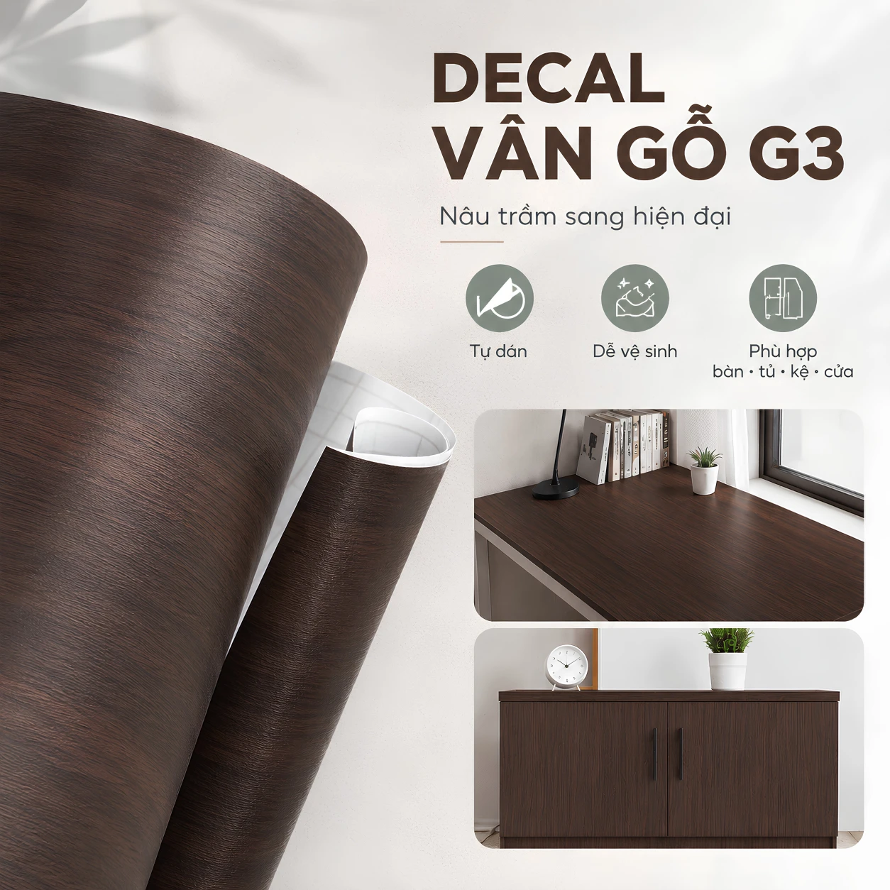 Mẫu decal vân gỗ nâu trầm sang trọng G3 tại NND