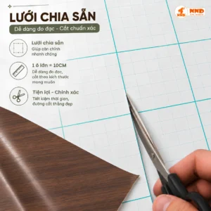 Lưới chia ô mặt sau decal vân gỗ G5 hỗ trợ đo cắt bằng kéo