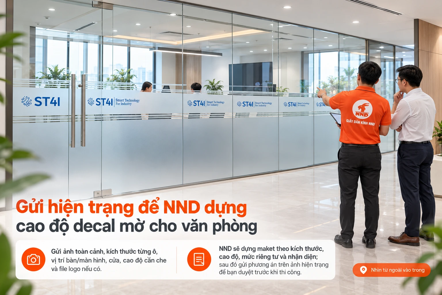 Gửi hiện trạng để NND dựng độ cao decal mờ văn phòng