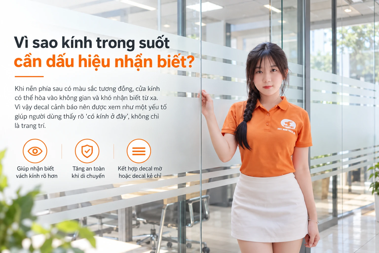 Decal cảnh báo cửa kính văn phòng giúp nhận biết kính trong suốt